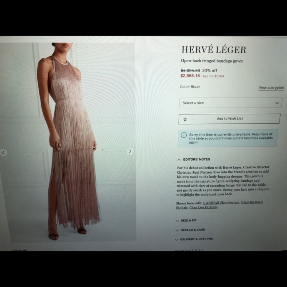 ISO HERVE LEGER BLUSH FRINGE DRESS